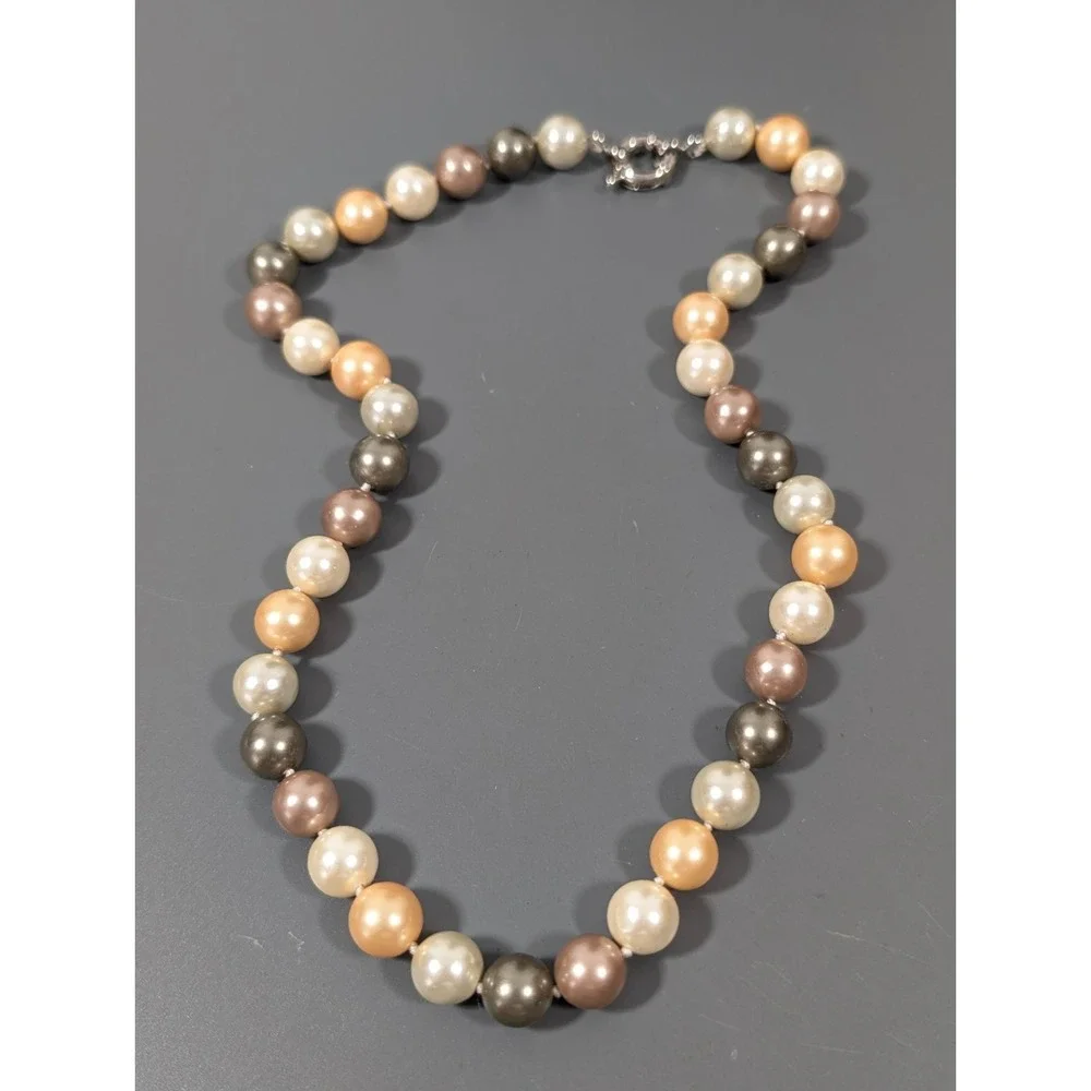 Elegant Champagne Beige Glass Faux Pearl Necklace‎ Classic 19 inch